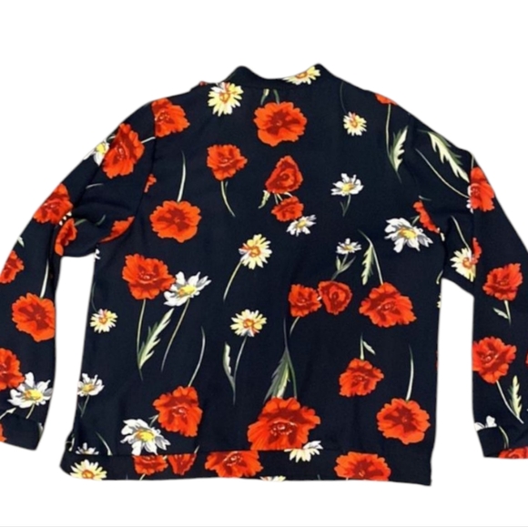 Lightweight Windbreaker Style Jacket Black Red Floral, Front Zip, Size XL - Picture 6 of 6